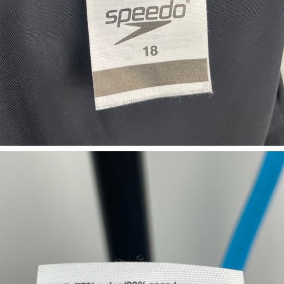 SPEEDO Black Gray Blue Colorblock One Piece Modest Swimsuit - Picture 3 of 3
